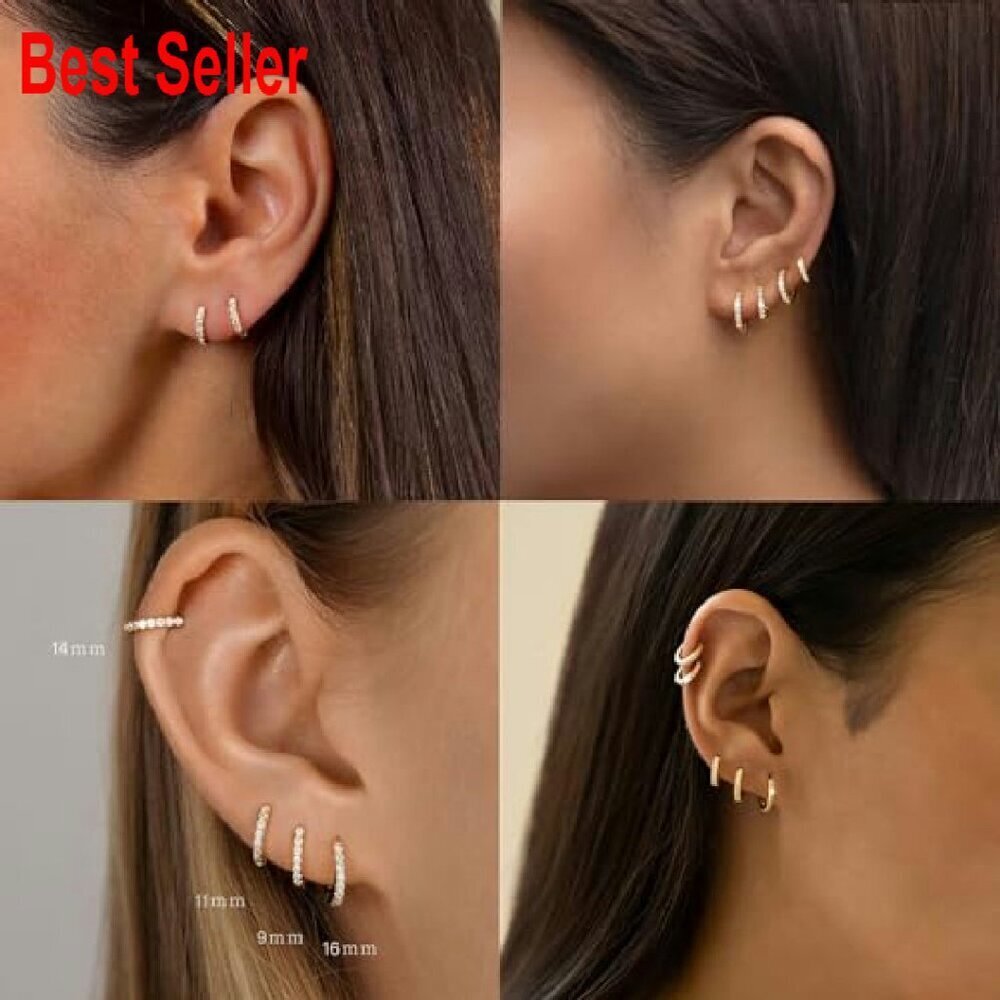 Hypoallergenic Cubic Zirconia Huggie Hoop Earrings Set Lightweight Minimal Chic - Picture 7 of 8
